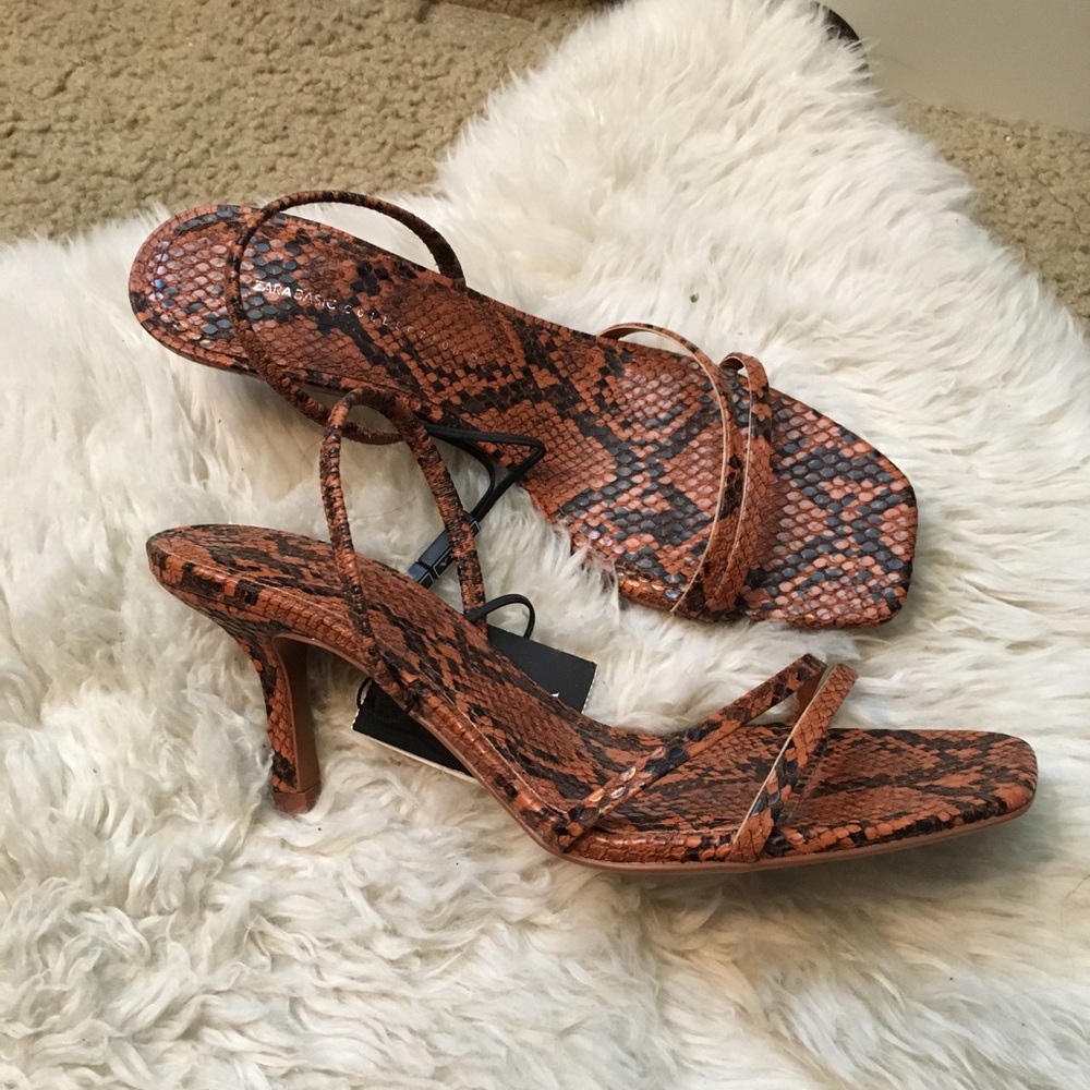 Zara strappy snakeskin heels